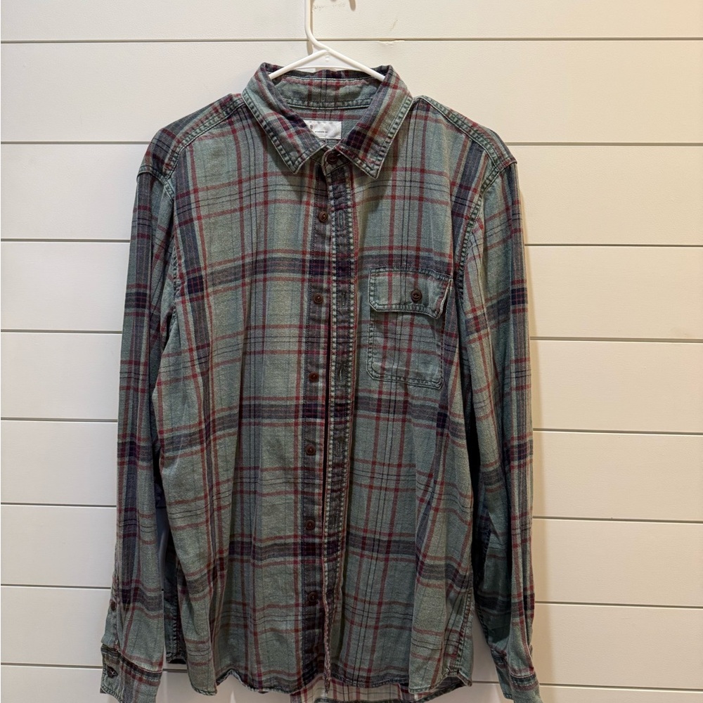 Gap Men's Plaid Shirt - Green, Navy and Red